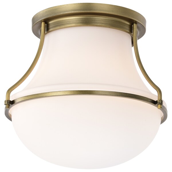 Valdora 1-Light Flush Mount 10 In. Natural Brass White Opal Glass